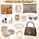 Golray Gifts for Teen Girls - 19Pcs Teenager Gifts Basket with Brown Leopard Satin Pillowcase/Handbag, Christmas Birthday Gift Set for Women Daughter Sister Niece Tween Girl Kid Toy Age 10 12-18+