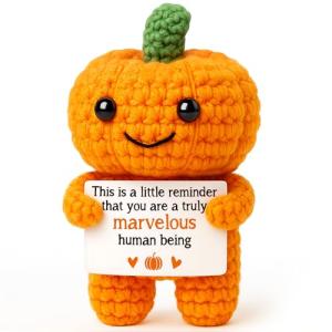 Mini Pumpkin Man Halloween Decor Indoor Gifts, Halloween Basket Gifts for Women Teen Girl Boy Kid, Fall Thanksgiving Decorations for Home, Emotional Positive Support Handmade Crochet Pumpkin Decor