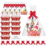 Cholemy 27 Pcs Christmas Baskets for Gifts Empty, 9 Pcs Gift Baskets Empty with Handles 9 Pcs Basket Bags and 9 Pcs Red Pull Bows Cardboard Baskets Bags Kit for Xmas Birthday Holiday Wedding Party