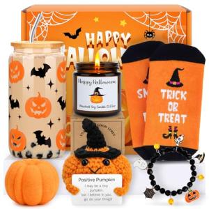 Halloween Gifts Basket for Adults Boo Baskets for Women Spooky Basket Stuffers for Women Cute Halloween Gifts Box with Glass Cup Socks Fall Boo Baskets Ideas for Her Teen Girl Best Friends Girlfriend