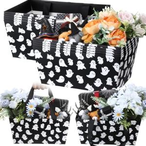 Supervitae 12 Pcs Halloween Bags with Handle 9.8''x6.5'' Ghost Baskets for Gift Empty Candy Goodie Snacks Trick or Treat Gift Bags for Halloween Party Favors Decor Supplies