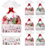 Yexiya 48 Pcs Christmas Gift Baskets Empty Kit Include 6 Baskets with 6 Gift Bag 6 Red Pull Bow 30 Paper Lining for Gifts, Empty to Fill with Bag for Xmas Party(Simplicity)