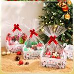 Yexiya 48 Pcs Christmas Gift Baskets Empty Kit Include 6 Baskets with 6 Gift Bag 6 Red Pull Bow 30 Paper Lining for Gifts, Empty to Fill with Bag for Xmas Party(Simplicity)