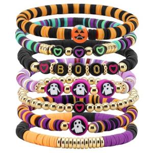 SPMatrix Halloween Bracelets,Halloween Clay Beaded Jewelry,Boo Basket Stuffers,Trick or Treat Party Favors Accessories,Treat Bag Filler Supply for Friends Bff Sister,Friendship Gifts,Classroom Prizes