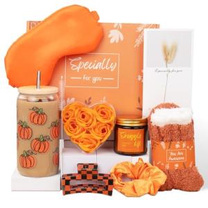 Get Well Soon Gift Baskets for Women, Orange Get Well Gifts for Women After Surgery, Self Care Package , Fall Spa Gift Basket, Birthday Gift Set for Woman, Self Care Kit for Mom Sister Grandma Friends