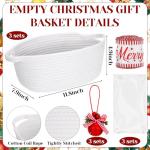 AceOrbit 3 Sets Christmas Gift Basket Empty Wrapping Set, Woven Basket with Gift Bags and Ribbons Durable Baskets for Gifts Empty Bucket with Handles for Storage 12"x 8" x 5"