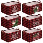CHENGU 6 Pack Christmas Storage Bin Collapsible Christmas Baskets for Gifts Buffalo Plaid Holiday Decor Large Snowman Basket Foldable Xmas Tree Box with Handle for Bedroom Office Home(Buffalo)