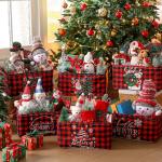 CHENGU 6 Pack Christmas Storage Bin Collapsible Christmas Baskets for Gifts Buffalo Plaid Holiday Decor Large Snowman Basket Foldable Xmas Tree Box with Handle for Bedroom Office Home(Buffalo)