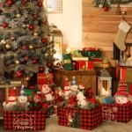 CHENGU 6 Pack Christmas Storage Bin Collapsible Christmas Baskets for Gifts Buffalo Plaid Holiday Decor Large Snowman Basket Foldable Xmas Tree Box with Handle for Bedroom Office Home(Buffalo)