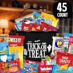 Halloween Basket Gift Care Package - 45 Count Snack Bucket Filled with Assorted Candy, Chocolates & Treats for Trick-or-Treat, Classroom Parties, Office Events & Family Fun - Black