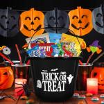 Halloween Basket Gift Care Package - 45 Count Snack Bucket Filled with Assorted Candy, Chocolates & Treats for Trick-or-Treat, Classroom Parties, Office Events & Family Fun - Black