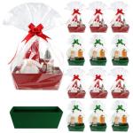 36 Pieces Basket Gift Set:12 Pieces Empty Sturdy Diy Bulk Gift Basket Kraft Market Tray Cardboard Basket 12 Pieces Clear Basket Bags 12 Pieces Cellophane Wrap Ribbon Bows for XmasHoliday Birthday Gift (Christmas Red and Green)