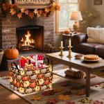 VAIVUSTO Thanksgiving Storage Basket Pumpkin Leaf Organizer Bins Autumn Theme Pattern Storage Box Gift Baskets for Shelves Nursery Bedroom Home Office