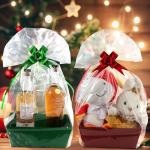 36 Pieces Basket Gift Set:12 Pieces Empty Sturdy Diy Bulk Gift Basket Kraft Market Tray Cardboard Basket 12 Pieces Clear Basket Bags 12 Pieces Cellophane Wrap Ribbon Bows for XmasHoliday Birthday Gift (Christmas Red and Green)