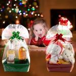 36 Pieces Basket Gift Set:12 Pieces Empty Sturdy Diy Bulk Gift Basket Kraft Market Tray Cardboard Basket 12 Pieces Clear Basket Bags 12 Pieces Cellophane Wrap Ribbon Bows for XmasHoliday Birthday Gift (Christmas Red and Green)