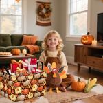 VAIVUSTO Thanksgiving Storage Basket Pumpkin Leaf Organizer Bins Autumn Theme Pattern Storage Box Gift Baskets for Shelves Nursery Bedroom Home Office