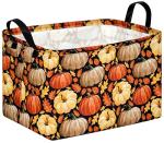 VAIVUSTO Thanksgiving Storage Basket Pumpkin Leaf Organizer Bins Autumn Theme Pattern Storage Box Gift Baskets for Shelves Nursery Bedroom Home Office