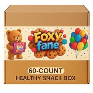 Foxy Fane 60-Count Holiday Gift Box - Assortment of 60 Healthy Snacks & Treats - Perfect Variety Pack for Back to School, Easter, Christmas & New Year’s - Great for Family, Friends, or Office Gifting