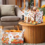 Beeveer 3 Pcs Fall Thanksgiving Gift Baskets Foldable Gnome Pumpkin Storage Bins Autumn Dogs Maple Leaf Scarecrow Cart Fall Collapsible Bins Farm Harvest Storage Baskets for Home Office Clothes Room