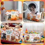 Beeveer 3 Pcs Fall Thanksgiving Gift Baskets Foldable Gnome Pumpkin Storage Bins Autumn Dogs Maple Leaf Scarecrow Cart Fall Collapsible Bins Farm Harvest Storage Baskets for Home Office Clothes Room