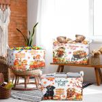 Beeveer 3 Pcs Fall Thanksgiving Gift Baskets Foldable Gnome Pumpkin Storage Bins Autumn Dogs Maple Leaf Scarecrow Cart Fall Collapsible Bins Farm Harvest Storage Baskets for Home Office Clothes Room
