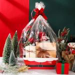 Yeaqee 36 Pcs 12 Pack 12 x 10 inch Christmas Baskets for Gifts Empty Santa Belt Cardboard Baskets Bags Kit Red Pull Bows Wine Basket for Xmas