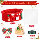 Funnymoom 3 Set Christmas Gift Basket Empty Small Woven Basket with Gift Bag Bow Ribbon Xmas Card 12" x 8" x 5" Cotton Rope Storage Bin with Handle for Christmas Holiday Decoration(Red,Classic)