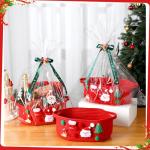 Funnymoom 3 Set Christmas Gift Basket Empty Small Woven Basket with Gift Bag Bow Ribbon Xmas Card 12" x 8" x 5" Cotton Rope Storage Bin with Handle for Christmas Holiday Decoration(Red,Classic)
