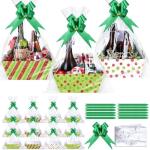 Yeaqee 36 Pcs 12 Pcs 8 x 10 Inches Red Green Christmas Gift Baskets Empty Baskets with Green Bows Ribbons Bulk Dot Swirl Xmas Gift Box for Christmas Holiday Weddings Anniversaries Party Supplies
