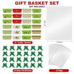 Dispowreath 72 Pcs Christmas Baskets Gift Empty to Fill Kit DIY Green Funny Cartoon Character for Gifts Bulk 24 Market Tray Favor with Handles 24 Clear Basket Bags 24 Bows for Xmas Holiday Birthday