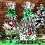 Dispowreath 72 Pcs Christmas Baskets Gift Empty to Fill Kit DIY Green Funny Cartoon Character for Gifts Bulk 24 Market Tray Favor with Handles 24 Clear Basket Bags 24 Bows for Xmas Holiday Birthday