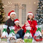 Dispowreath 72 Pcs Christmas Baskets Gift Empty to Fill Kit DIY Green Funny Cartoon Character for Gifts Bulk 24 Market Tray Favor with Handles 24 Clear Basket Bags 24 Bows for Xmas Holiday Birthday