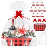 AFOROEOA 10PACK Christmas Gift Baskets Empty, Baskets For Gifts Empty 10x12”Thick Gifts Basket with 10 Bows 10 Bags Gift Basket for Christmas Xmas Wedding Birthdays Party Wrapping （Red Plaid）