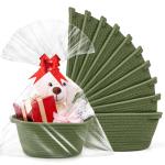 10PACK Baskets for Gifts Empty, 12"x 8"x 5" Woven Gift Baskets with Gift Bags and Bows, Empty Gift Baskets for Christmas, Baby Gift Basket for Nursery, Shelf Small Storage Basket with Handles, Green
