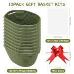 10PACK Baskets for Gifts Empty, 12"x 8"x 5" Woven Gift Baskets with Gift Bags and Bows, Empty Gift Baskets for Christmas, Baby Gift Basket for Nursery, Shelf Small Storage Basket with Handles, Green