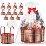 Weysat 12 Set Baskets for Gifts Empty Christmas DIY Bulk Large Woven Bamboo Gift Basket Kit with Handle Wrap Bag Red Bow to Fill for Xmas Wedding Birthdays Party Wrapping (Red)