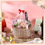 Weysat 6 Set Baskets for Gifts Empty Christmas DIY Bulk Large Woven Bamboo Gift Basket Kit with Handle Wrap Bag Red Bow to Fill for Xmas Wedding Birthdays Party Wrapping (Brown)