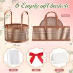 Weysat 6 Set Baskets for Gifts Empty Christmas DIY Bulk Large Woven Bamboo Gift Basket Kit with Handle Wrap Bag Red Bow to Fill for Xmas Wedding Birthdays Party Wrapping (Brown)