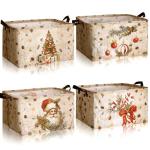 Bulyoou 4 Pack Christmas Storage Bin Collapsible Large Christmas Storage Baskets for Gifts Xmas Tree Canvas Laundry Basket Foldable Box with Handle for Office Home Bedroom Clothes Toys Holiday Decor