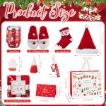Patelai 10 Pcs Christmas Gifts Merry Christmas Gift Basket Set Xmas Hat 12 oz Tumbler Gift Bag Blanket Slippers Socks Candles Keychain Greeting Card for Women Wife Coworkers Friend Teacher