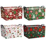 Bulyoou 4 Pack Christmas Storage Bin Collapsible Large Christmas Storage Baskets for Gifts Xmas Tree Canvas Laundry Basket Foldable Box with Handle for Office Home Bedroom Clothes Toys Holiday Decor
