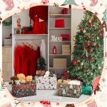 Bulyoou 4 Pack Christmas Storage Bin Collapsible Large Christmas Storage Baskets for Gifts Xmas Tree Canvas Laundry Basket Foldable Box with Handle for Office Home Bedroom Clothes Toys Holiday Decor