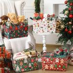 Bulyoou 4 Pack Christmas Storage Bin Collapsible Large Christmas Storage Baskets for Gifts Xmas Tree Canvas Laundry Basket Foldable Box with Handle for Office Home Bedroom Clothes Toys Holiday Decor
