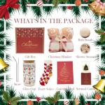 Cozy Christmas Gifts for Women - Unique Holiday Gift Basket with Soft Throw Blanket, Chic Glass Tumbler & Spa Set - Holiday Presents for Mom, Sister, Best Friend, Wife, Coworker