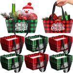 Glenmal 36 Pcs Christmas Gift Baskets Empty Kraft Christmas Paper Baskets Bulk with Handles 9.8 x 6.5 x 4.3 Inch Waterproof Reusable Gift Bag for Xmas Holiday Packaging Supply (Plaid,Red,Green)