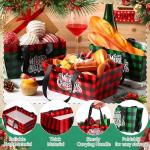 Glenmal 36 Pcs Christmas Gift Baskets Empty Kraft Christmas Paper Baskets Bulk with Handles 9.8 x 6.5 x 4.3 Inch Waterproof Reusable Gift Bag for Xmas Holiday Packaging Supply (Plaid,Red,Green)