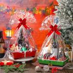 Cholemy 24 Pieces Christmas Gift Baskets Empty Kit Include 8 Kraft Market Trays 8 Bags and 8 Bows Elf Belt Candy Cardboard Baskets for Gifts Empty with Handles (Elf Belt)