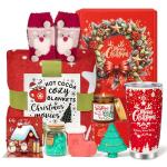Munutix Christmas Gifts Basket for Women - Birthday Gifts for Mom, Wife, Sister, 8pc Spa Relaxation Set with Blanket, 20oz Tumbler, Gift for Women Who Have Everything