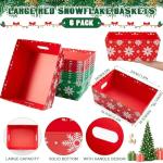 Cholemy 6 Sets 12 x 10 Inch Large Christmas Baskets for Gifts Empty Snowflakes Classic Empty Gift Baskets DIY Cardboard with Handles Xmas Cards Green Red Sturdy Box for Xmas Holiday Parties Gifts