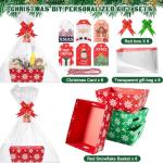 Cholemy 6 Sets 12 x 10 Inch Large Christmas Baskets for Gifts Empty Snowflakes Classic Empty Gift Baskets DIY Cardboard with Handles Xmas Cards Green Red Sturdy Box for Xmas Holiday Parties Gifts